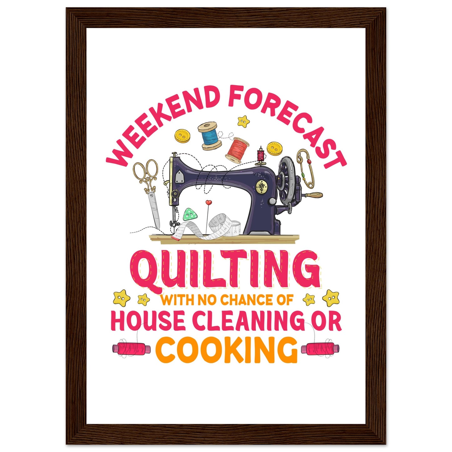 Weekend Forecast Quilting with No Chance of House Cleaning or Cooking - Quilting Wall Art - Premium Matte Paper Wooden Framed Poster