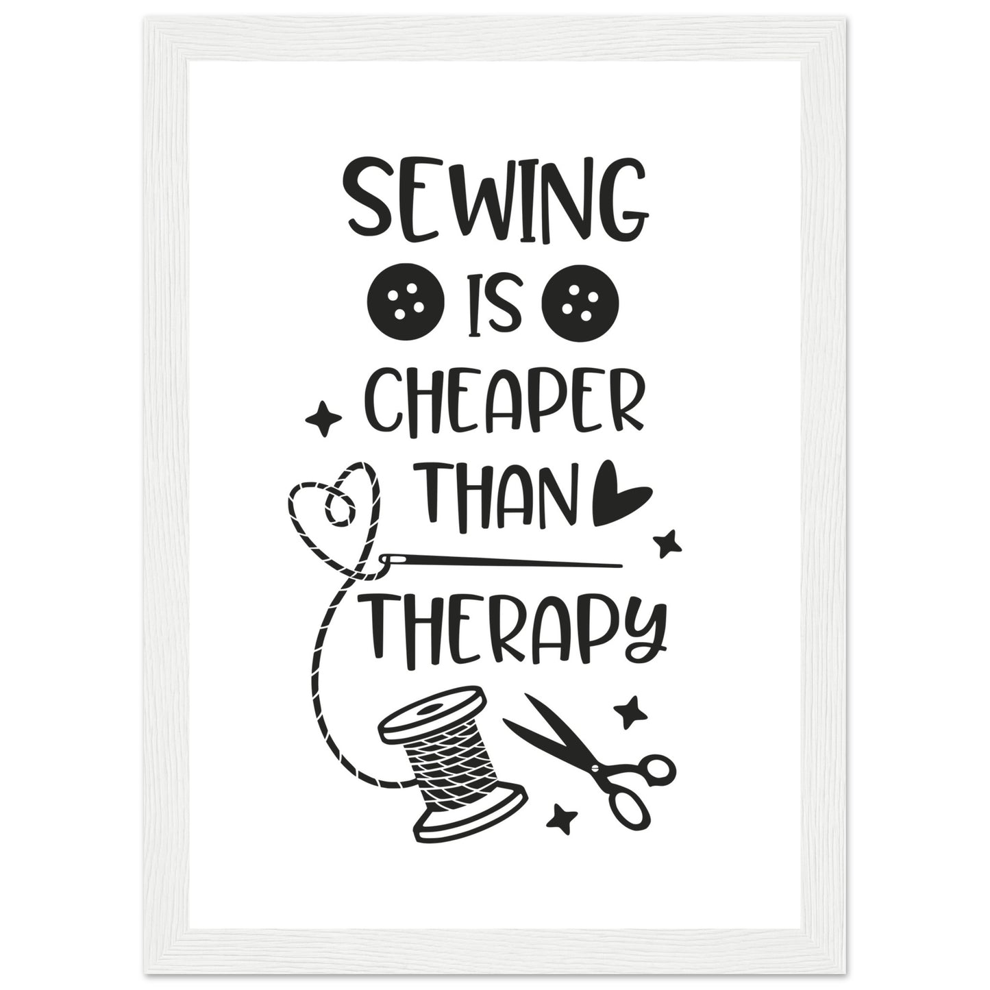 Sewing is Cheaper Than Therapy - Quilting Wall Art - Premium Matte Paper Wooden Framed Poster