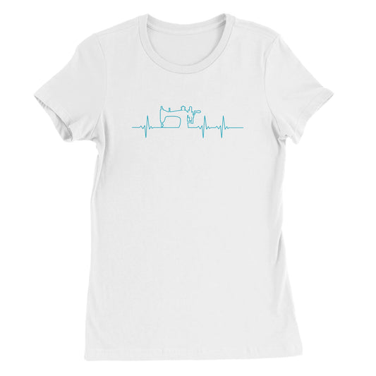 Sewing Machine Heartbeat - Teal - Premium Women's Crewneck T-shirt