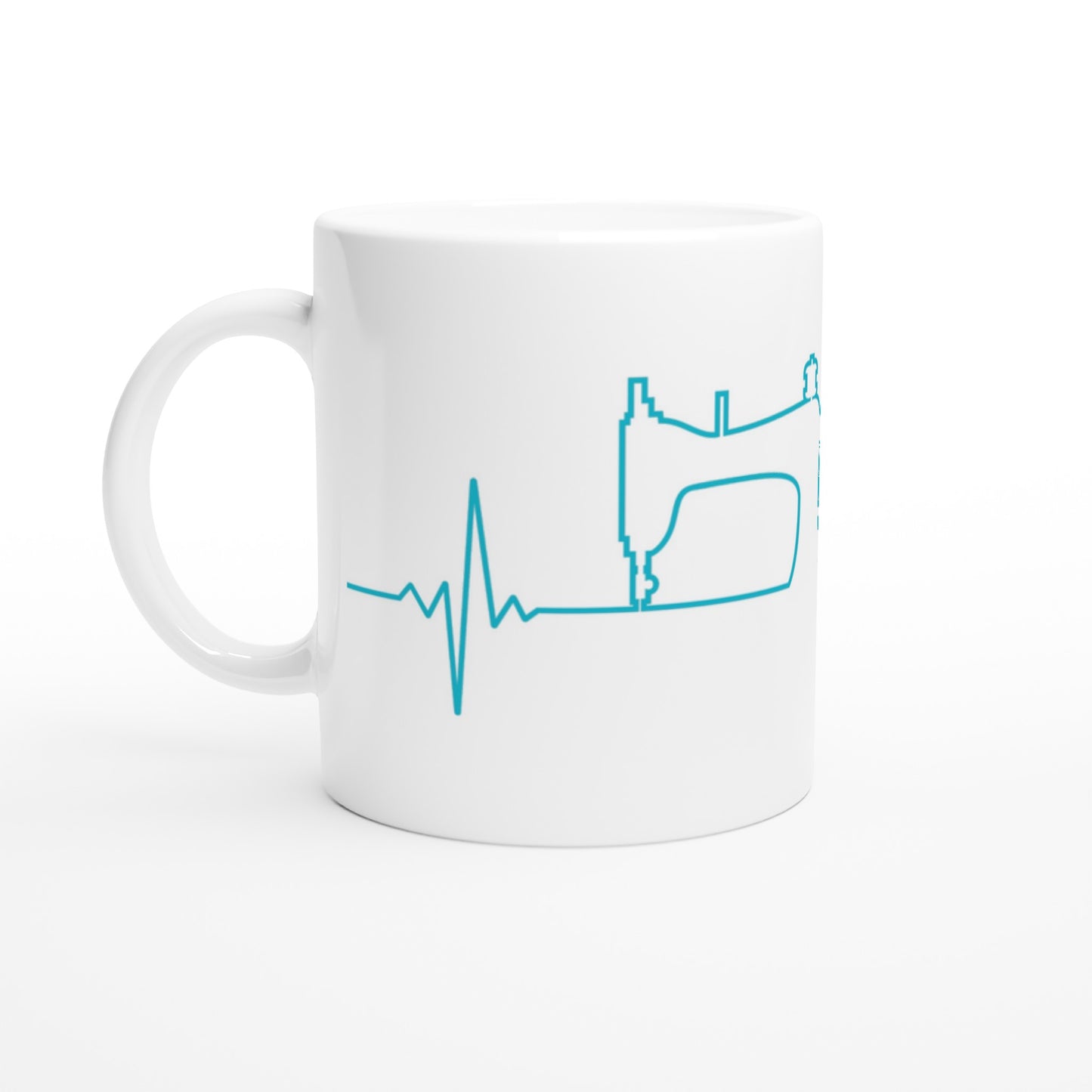 Sewing Machine Heartbeat - Teal - White 11oz Ceramic Mug