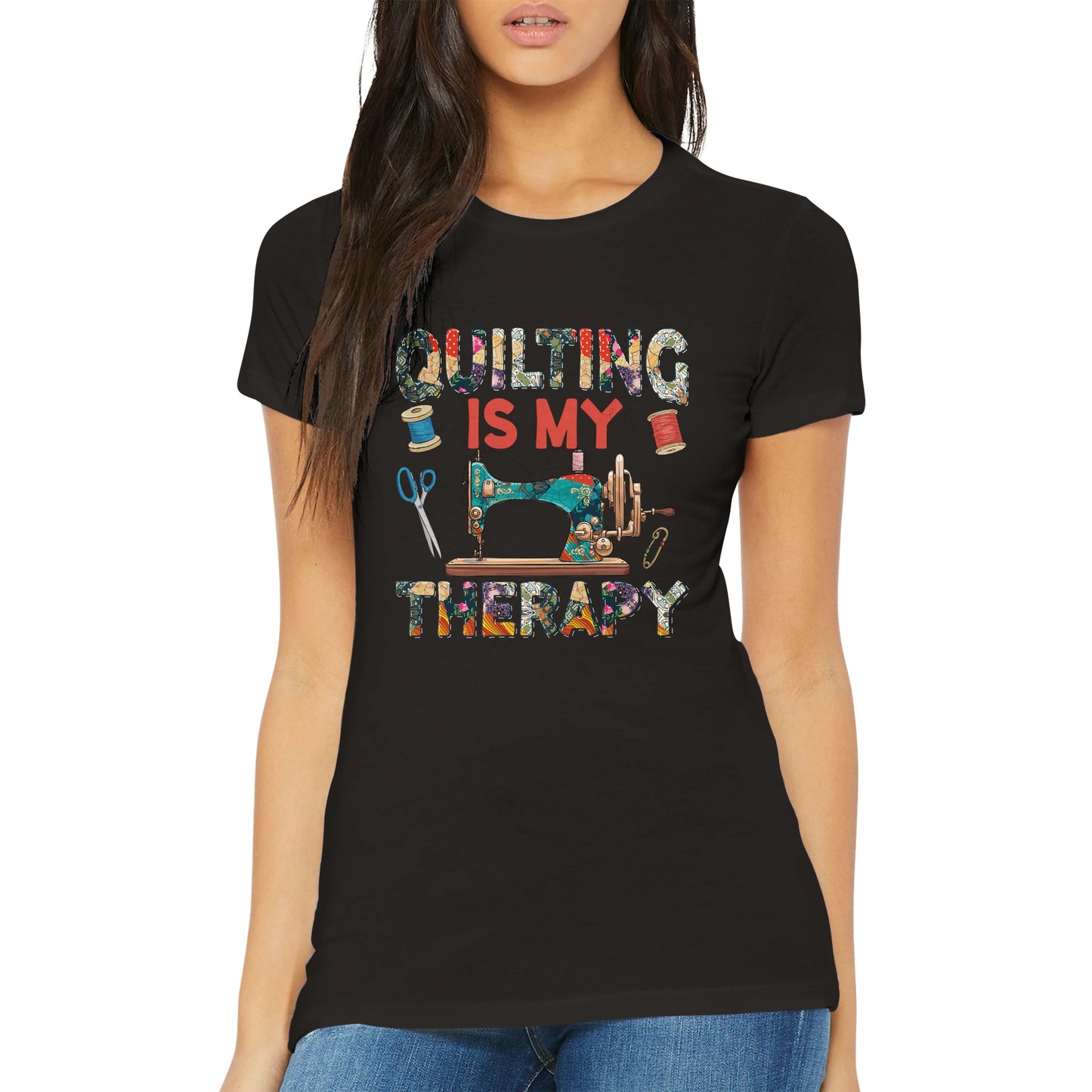 Quilting is My Therapy - Premium Women's Crewneck T-shirt