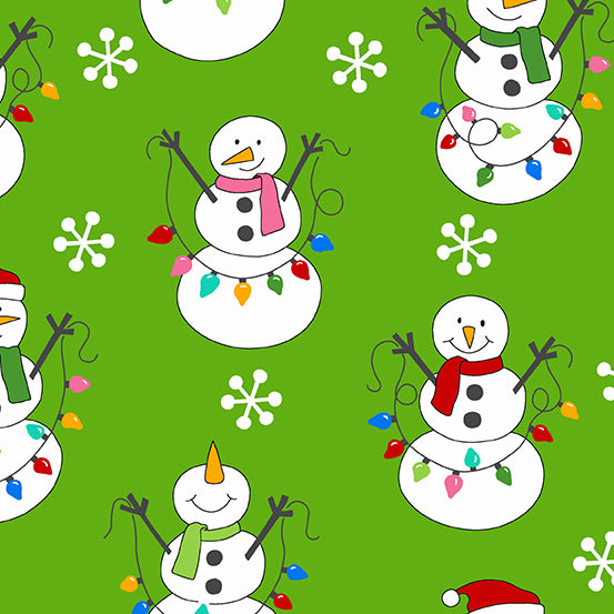 Yardage - Things are Looking Up - Andover Fabrics - Green Snowman Patt 159