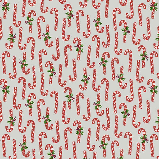 Yardage - Retro Ho Ho - Andover Fabrics - Candy Canes Ice (Gray)