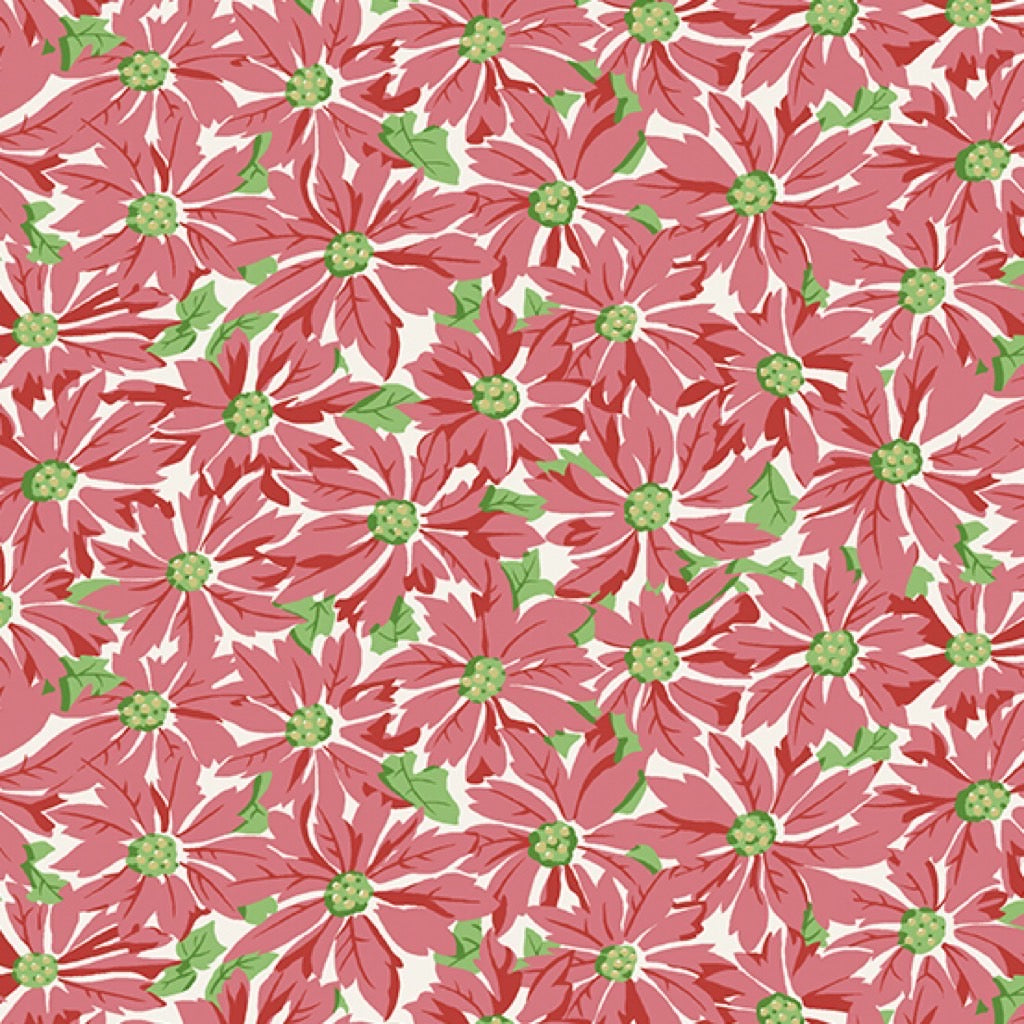 Yardage - Retro Ho Ho - Andover Fabrics - Poinsettias Red