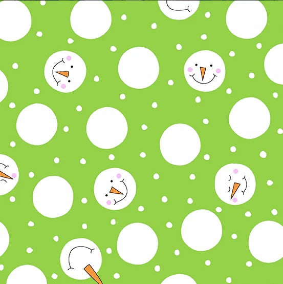 Yardage - Things are Looking Up - Andover Fabrics - Green Snowman Faces Patt 161