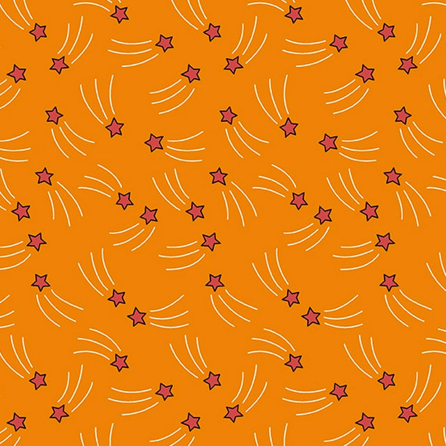 Yardage - Spaced Out Cotton Fabric - Orange Stars - Andover Fabrics