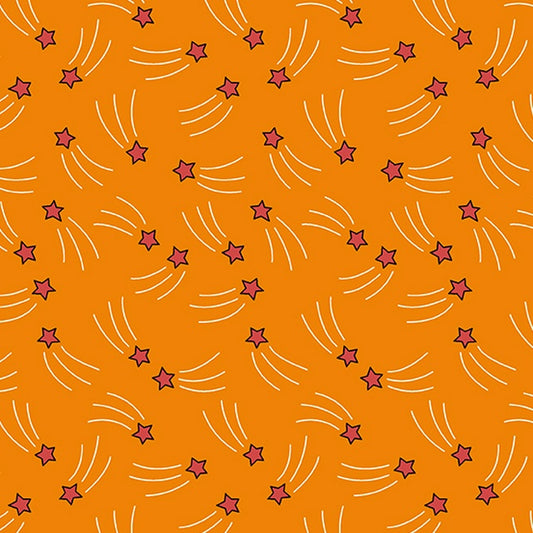 Yardage - Spaced Out Cotton Fabric - Orange Stars - Andover Fabrics