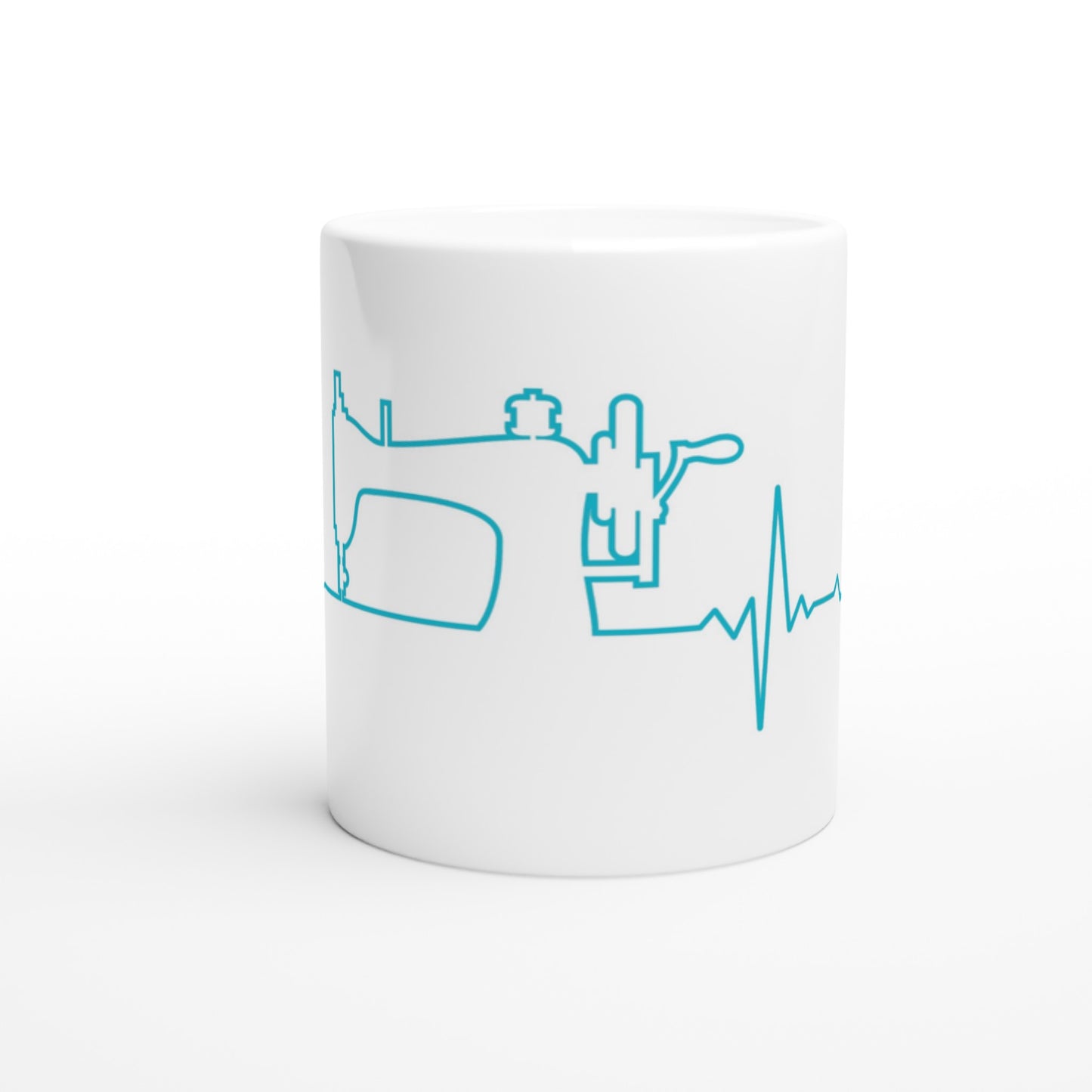 Sewing Machine Heartbeat - Teal - White 11oz Ceramic Mug