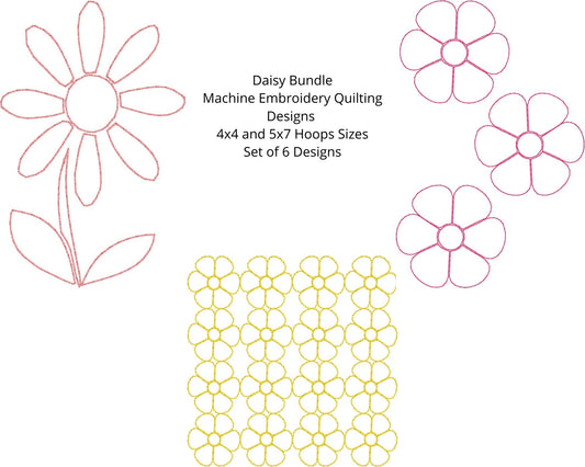 Daisy Bundle - 3 Designs - 2 Sizes - Machine Embroidery Quilting Design - Beachside Knits N Quilts