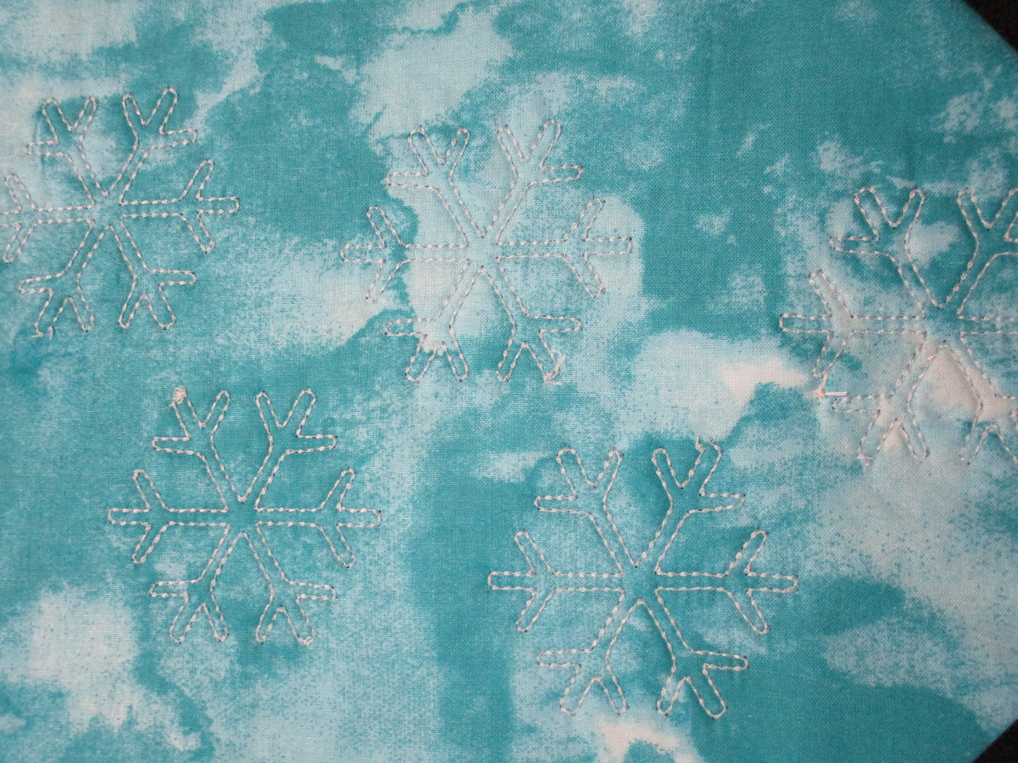 Quilted Table Runner or Dresser Scarf - Blue Snowflakes - Beachside Knits N Quilts