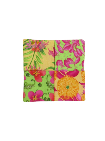 Criss Cross Coasters - Scrappy Tropical Poppies Hibiscus Yellow Pink Green - Beachside Knits N Quilts