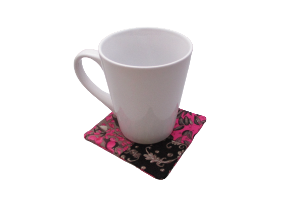 Criss Cross Coasters - Scrappy Bird Floral Leaves Pink Black Gray - Beachside Knits N Quilts