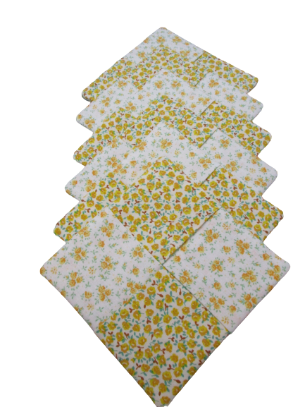 Criss Cross Coasters - Yellow White Calico Tea Roses - Beachside Knits N Quilts