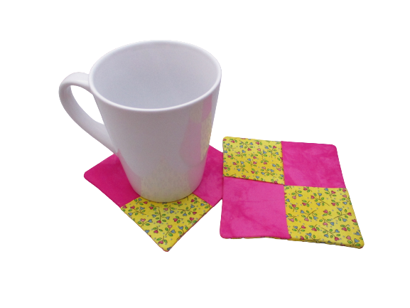 Criss Cross Coasters - Hearts Pink Yellow - Beachside Knits N Quilts