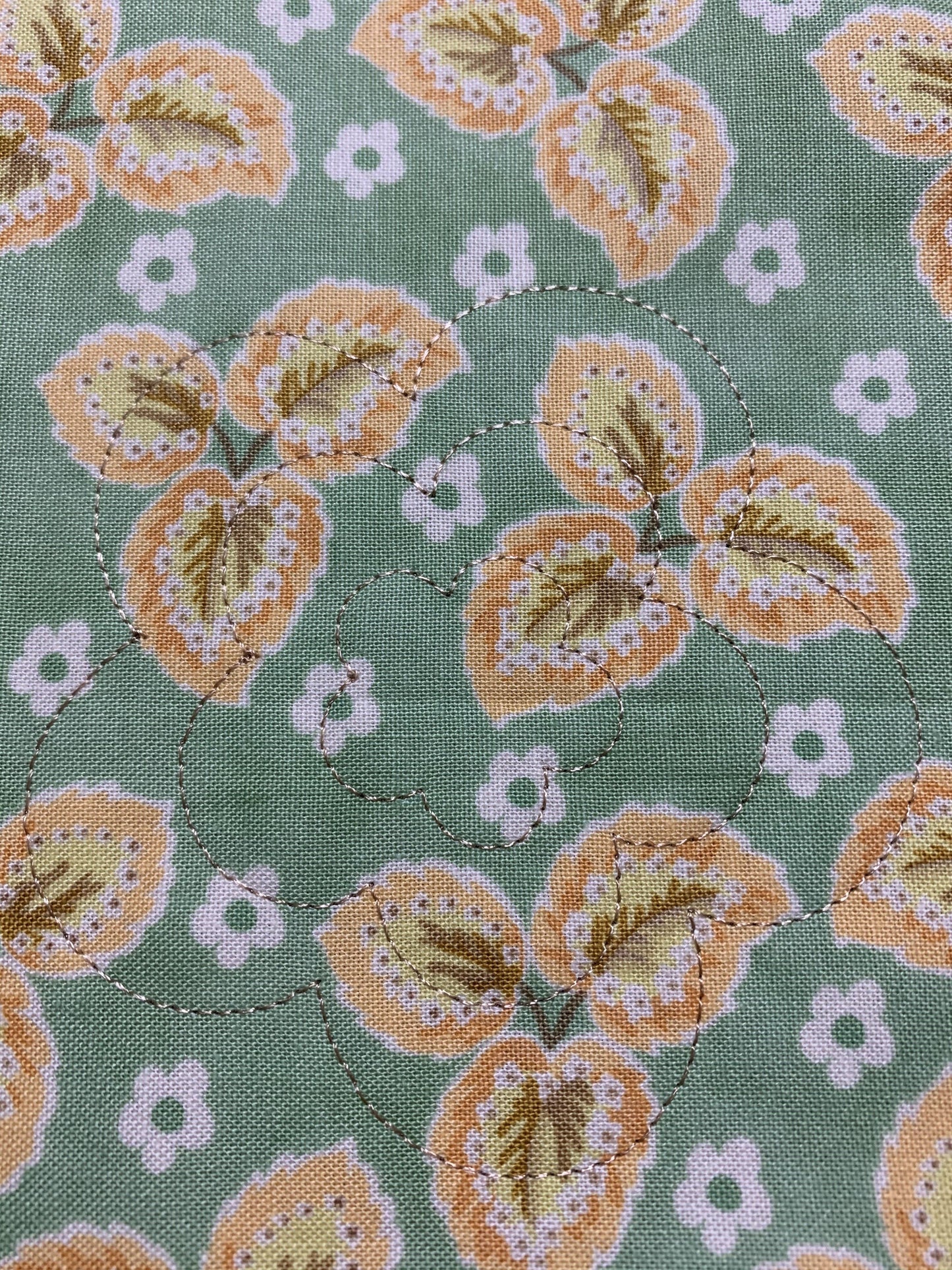 Table Runner or Dresser Scarf - Fall Floral Peach Green - Beachside Knits N Quilts